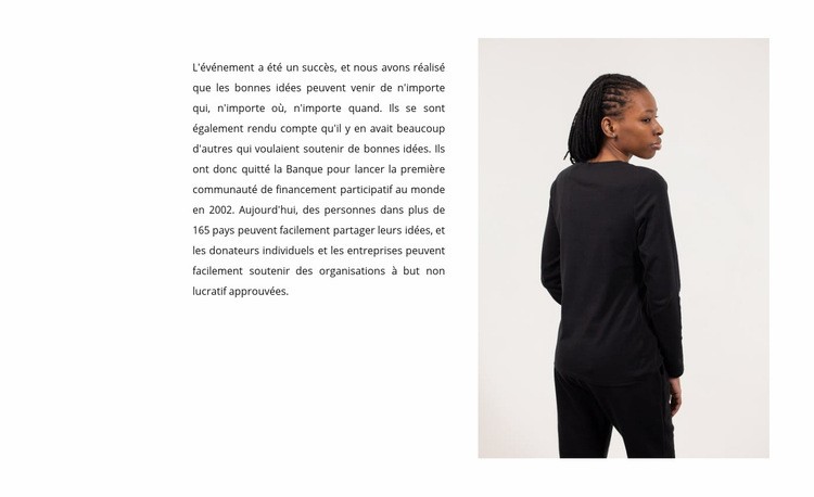 Texte et femme en noir Maquette de site Web