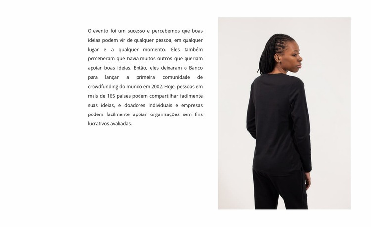 Texto e mulher em preto Maquete do site
