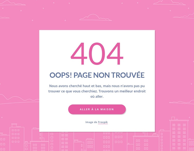 Message de 404 pages dans le groupe Page de destination