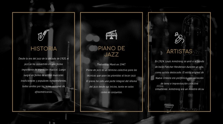 La historia del jazz Maqueta de sitio web