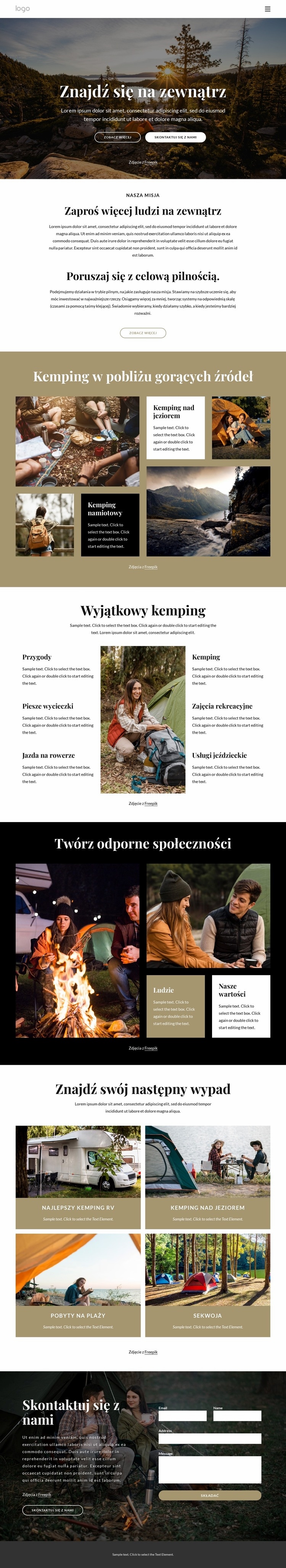 Camping w pobliżu parku Makieta strony internetowej