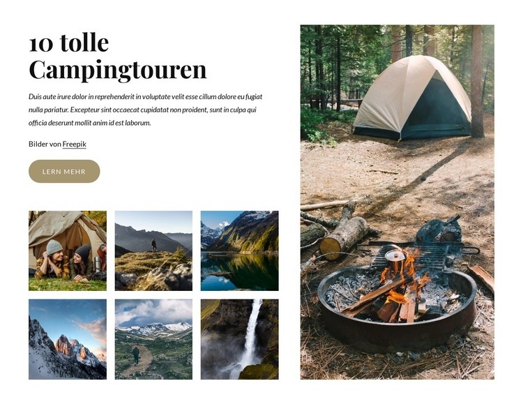 10 erstaunliche Campingtouren Website-Modell