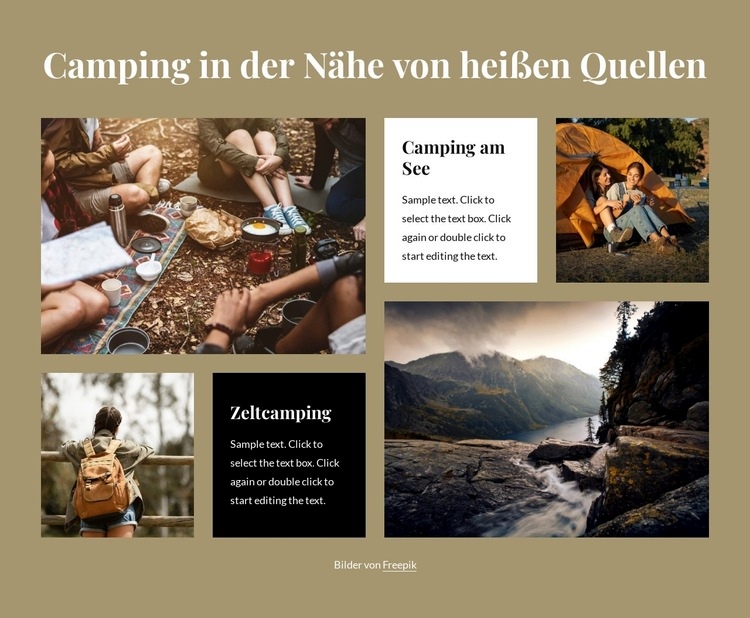 Camping in der Nähe von heißen Quellen Website-Modell