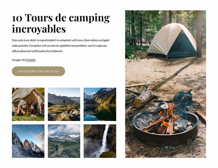 10 excursions de camping incroyables Maquette de site Web