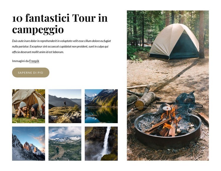 10 fantastici tour in campeggio Mockup del sito web