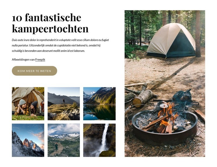 10 geweldige kampeertochten Website mockup