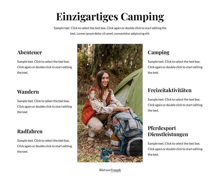 Wir campen auf schönen Campingplätzen Website-Vorlage