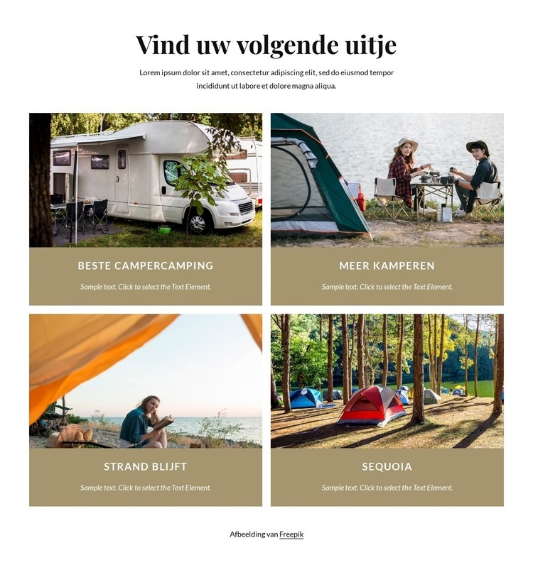 Vind uw volgende uitje Website mockup