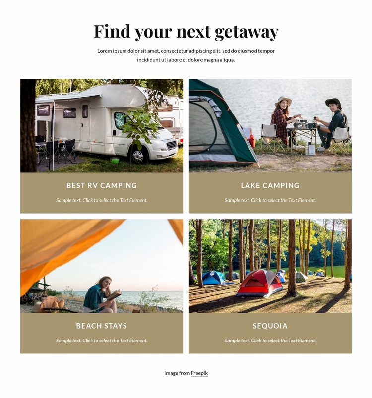 Find your next getaway Landing Page