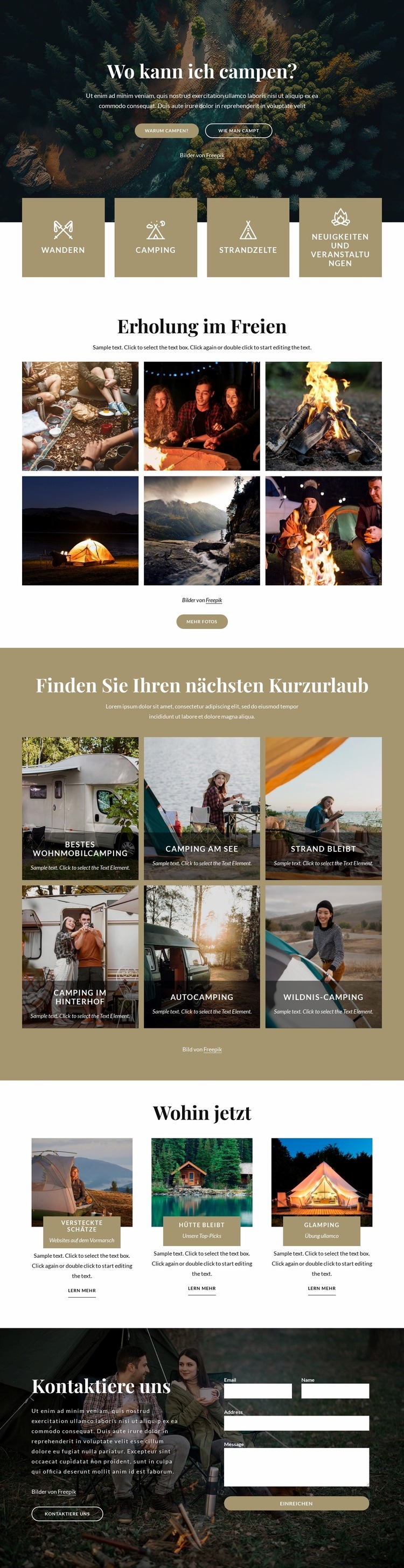 Schöne Campingplätze Website Builder-Vorlagen