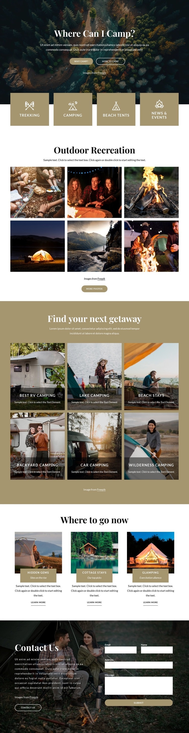Beautiful campsites Homepage Design