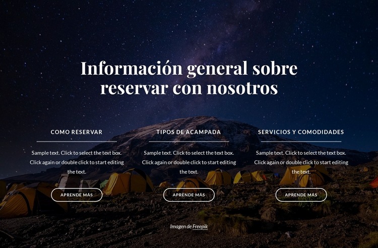 Información general sobre reservar con nosotros Página de destino