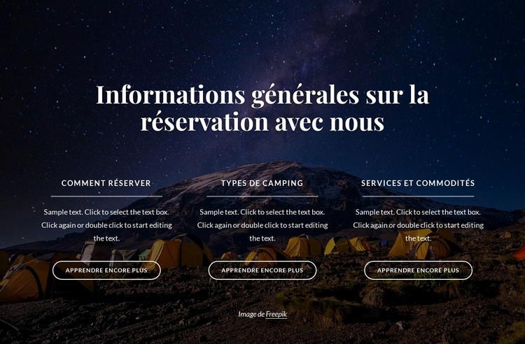 Informations générales sur la réservation avec nous Maquette de site Web