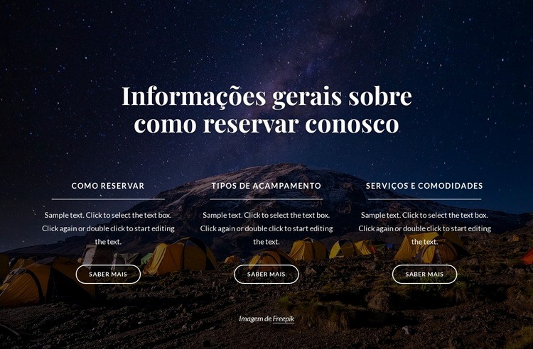 Informações gerais sobre como reservar conosco Construtor de sites HTML