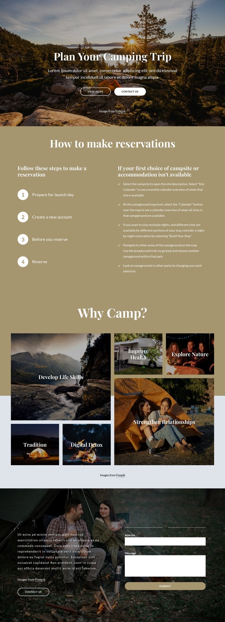 Tervezze meg táborozását Html Weboldal készítő