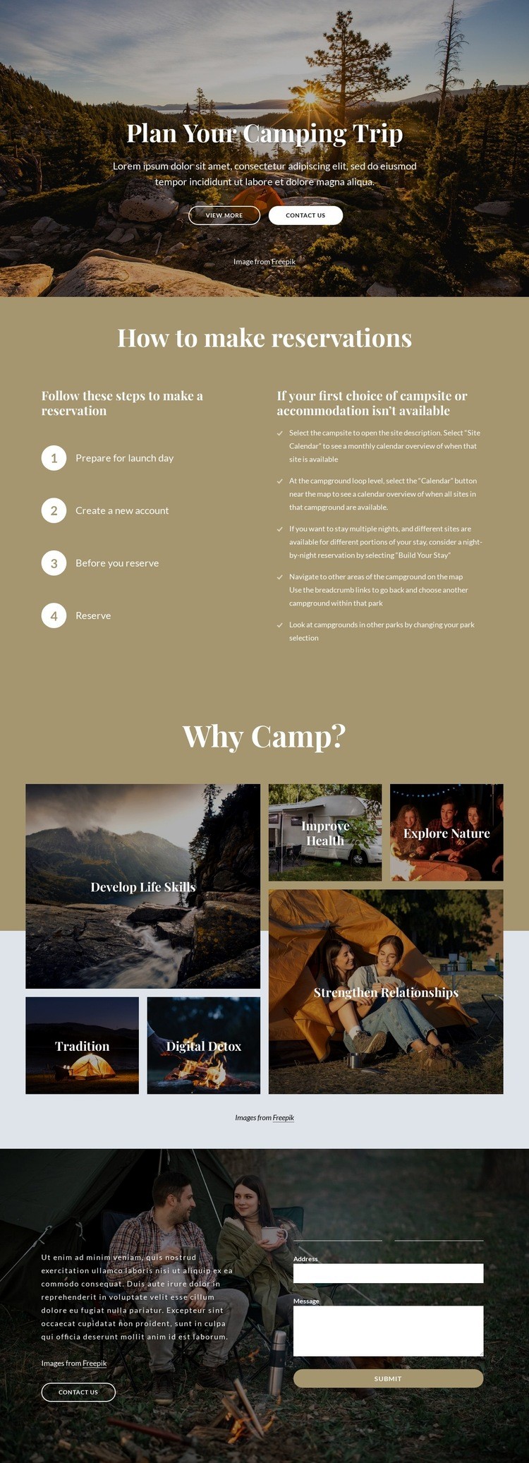 Plan your camping trip Web Page Design