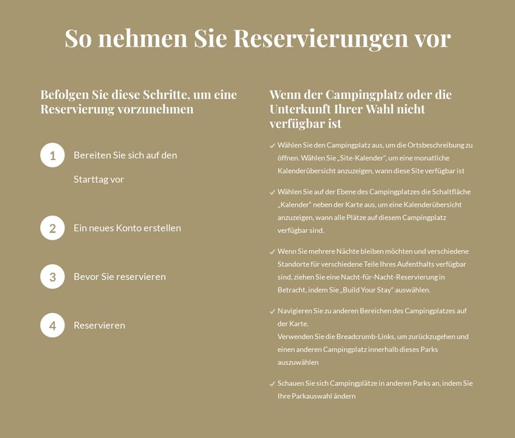 So nehmen Sie Reservierungen vor CSS-Vorlage