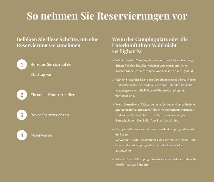 So nehmen Sie Reservierungen vor Website Builder-Vorlagen