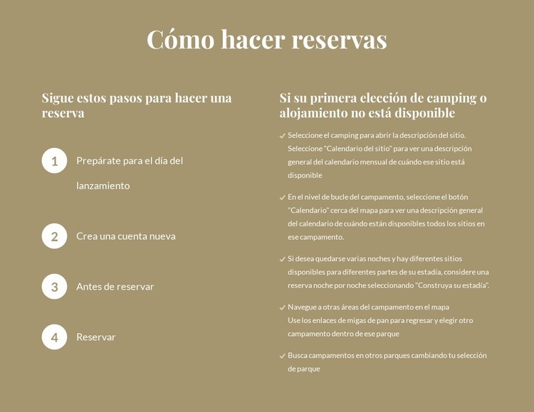 Cómo hacer reservas Página de destino