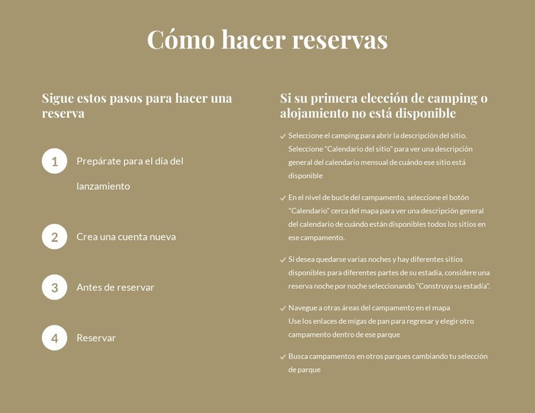 Cómo hacer reservas Plantilla HTML5