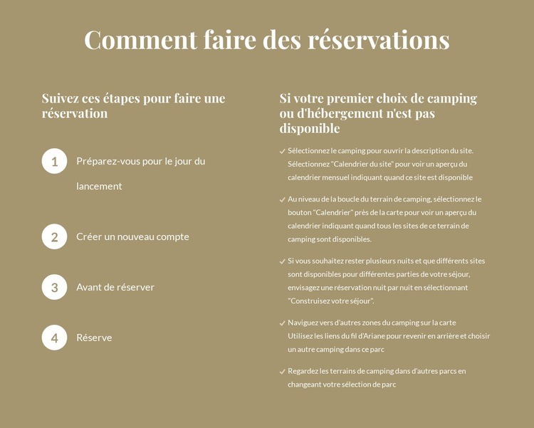 Comment faire des réservations Maquette de site Web