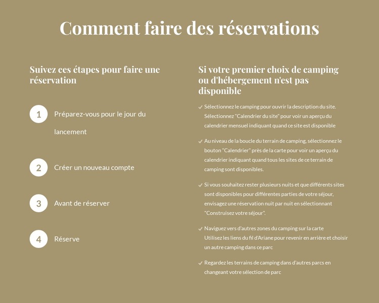 Comment faire des réservations Modèle de site Web