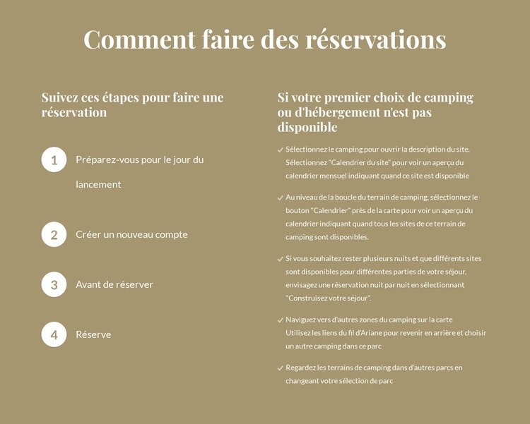 Comment faire des réservations Page de destination