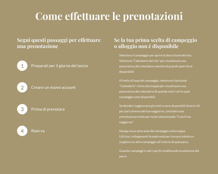 Come effettuare le prenotazioni Modelli di Website Builder