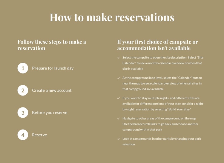 How to make reservations One Page Template