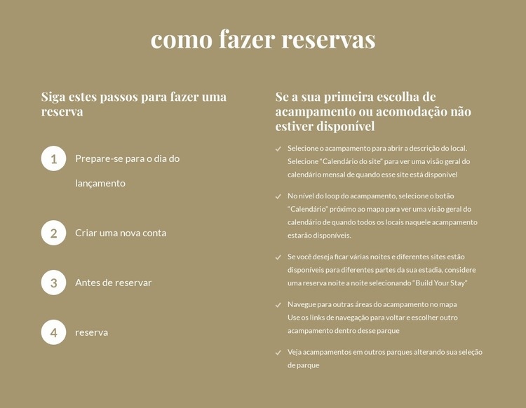 como fazer reservas Landing Page