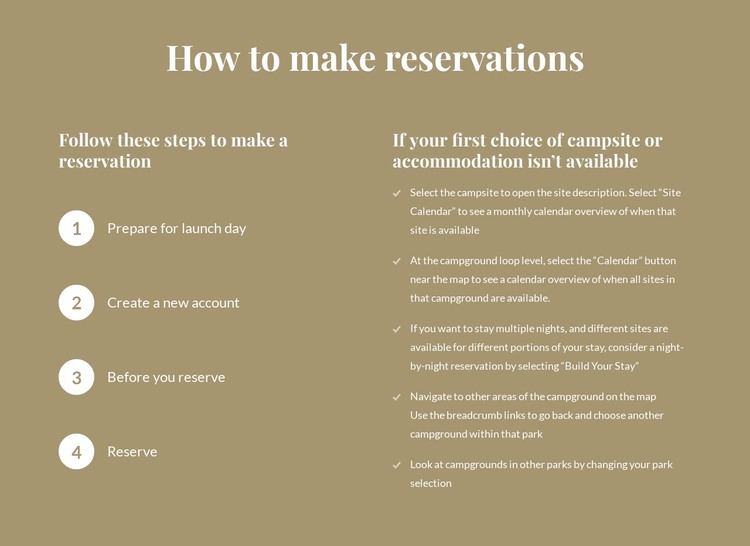 How to make reservations Web Design