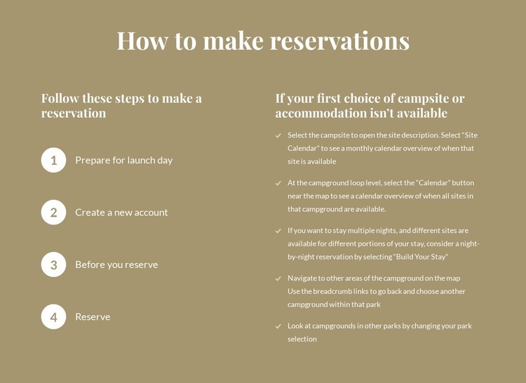 How to make reservations Web Page Design