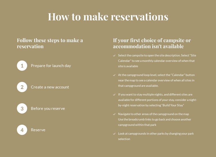 How to make reservations Website Design