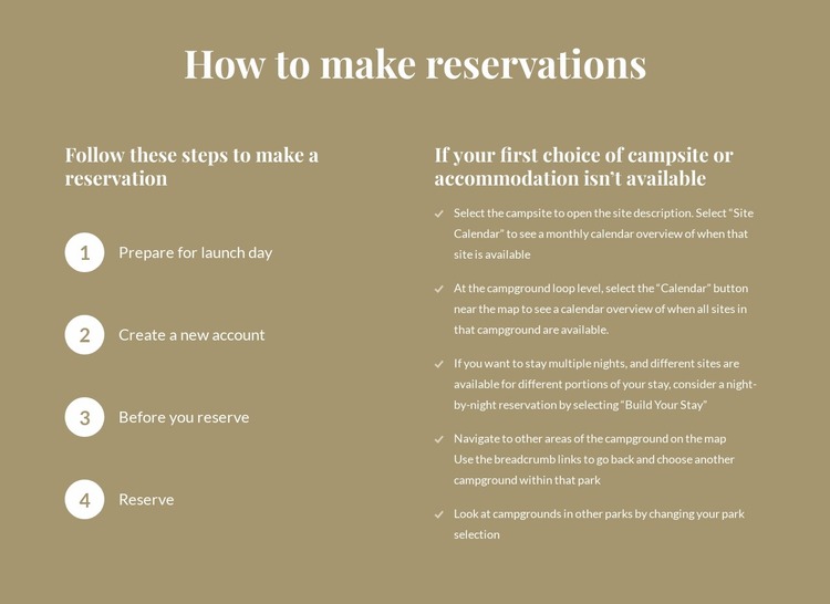 How to make reservations Website Mockup