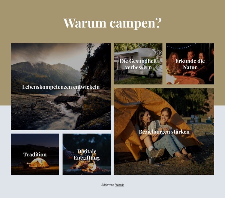 Campen Sie in Ihrem Garten, um ein Outdoor-Erlebnis zu erleben HTML Website Builder