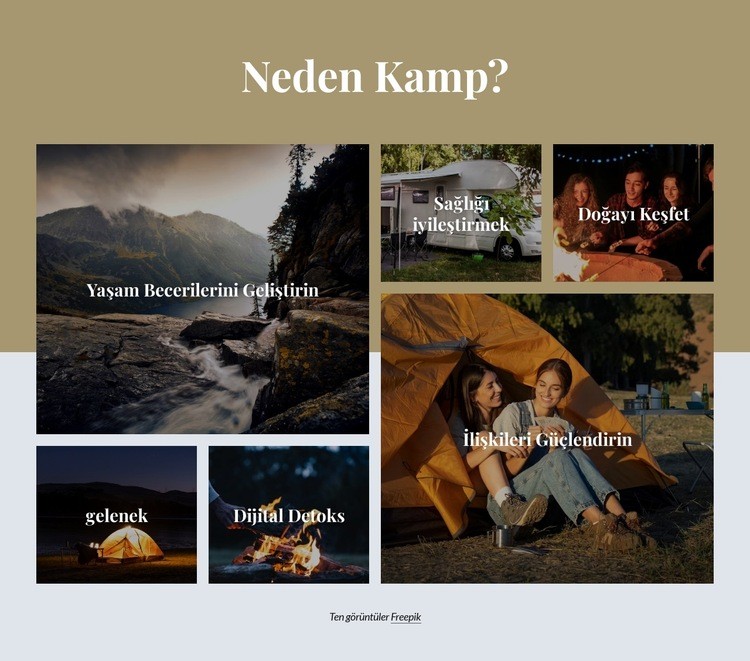 Açık hava deneyimi yaşamak için arka bahçenizde kamp yapın Html Web Sitesi Oluşturucu