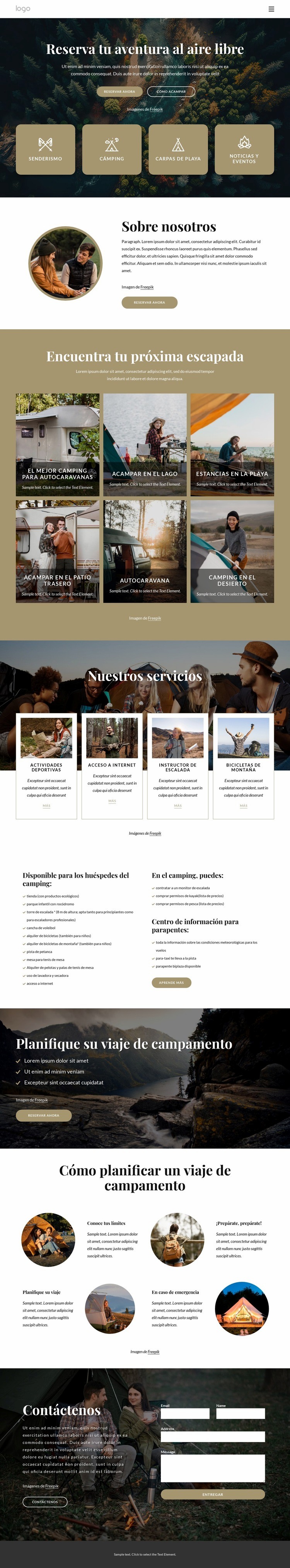 Reserva tu aventura al aire libre Maqueta de sitio web