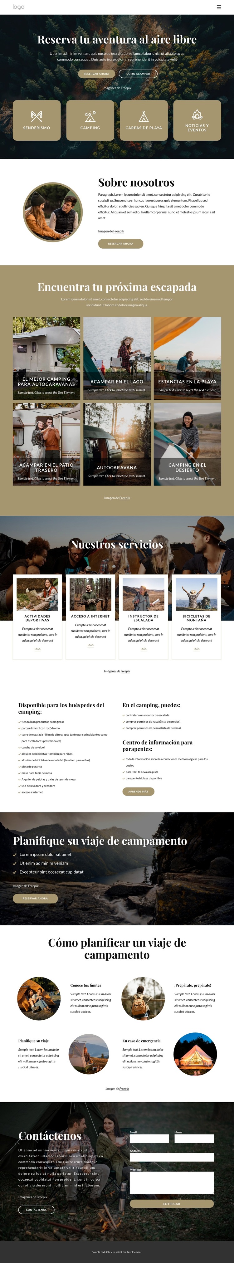 Reserva tu aventura al aire libre Plantilla de sitio web