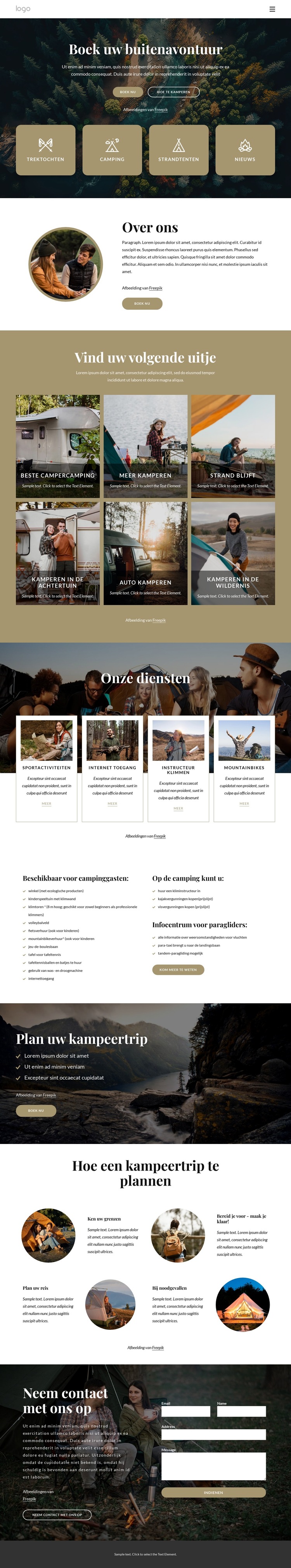 Boek uw buitenavontuur Website sjabloon