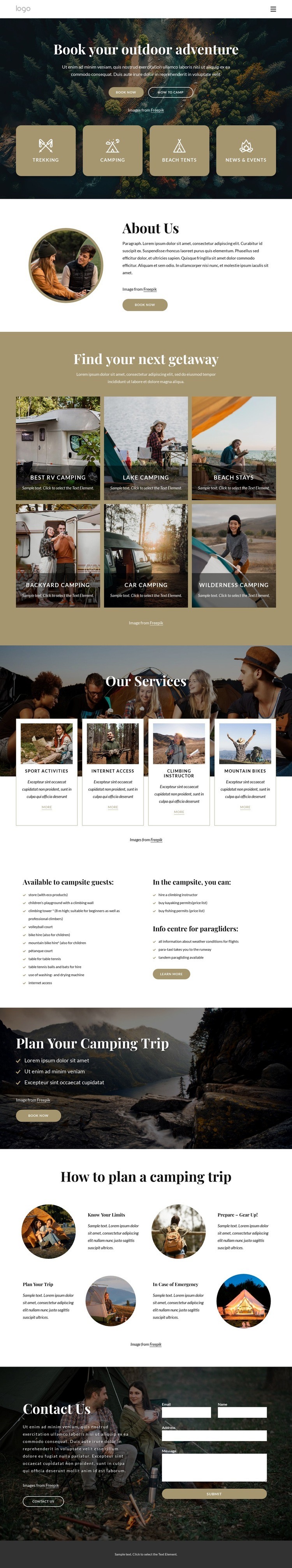 Book your outdoor adventure Web Page Design