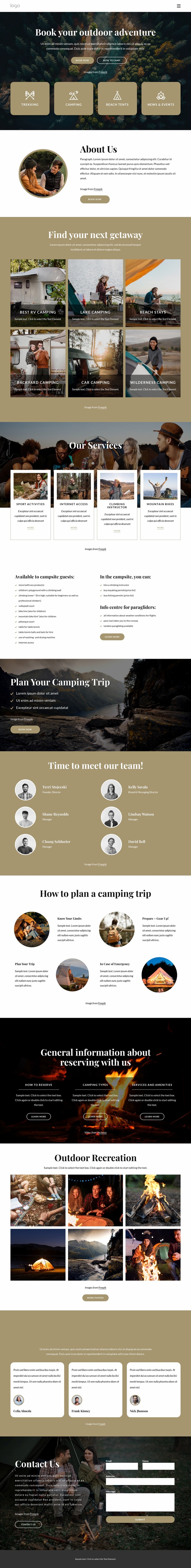 Book your outdoor adventure Landing Page