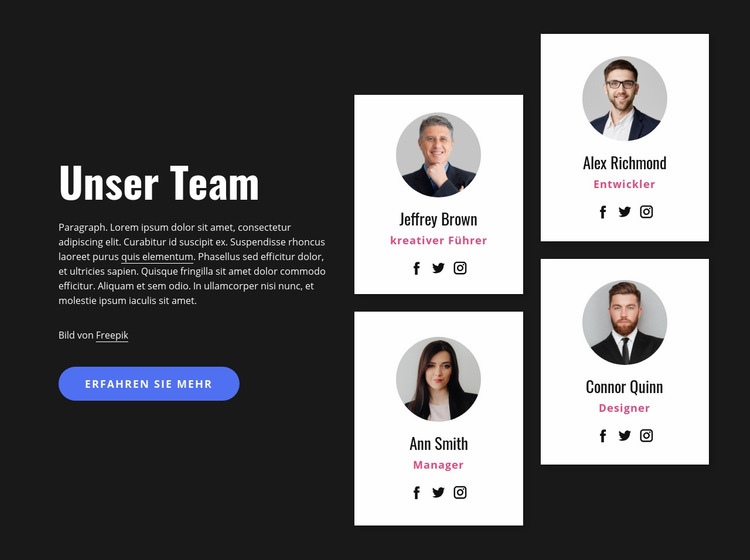 Über unseren Teamblock HTML5-Vorlage