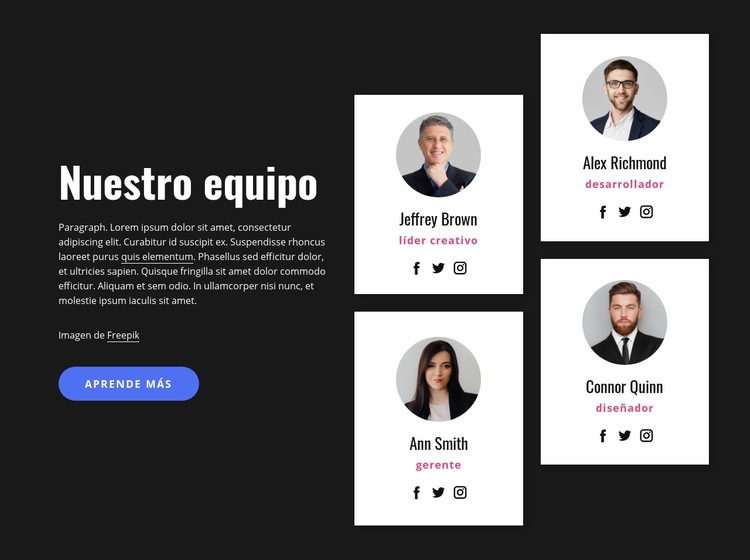 Sobre nuestro bloque de equipo Diseño de páginas web