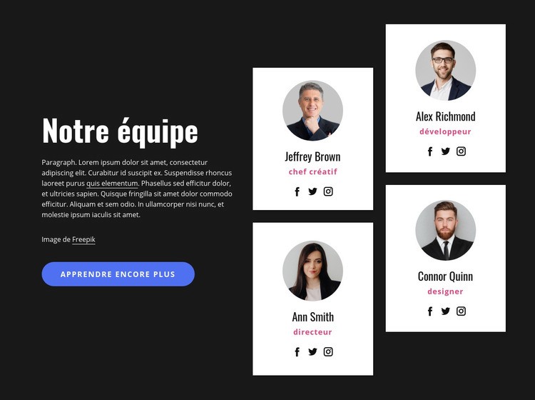 À propos de notre bloc d'équipe Créateur de site Web HTML