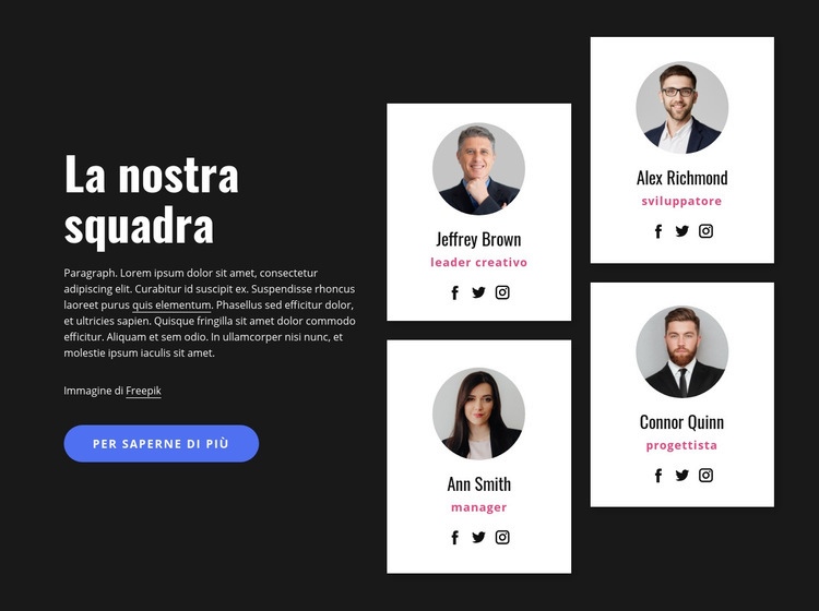 Informazioni sul nostro blocco squadra Mockup del sito web