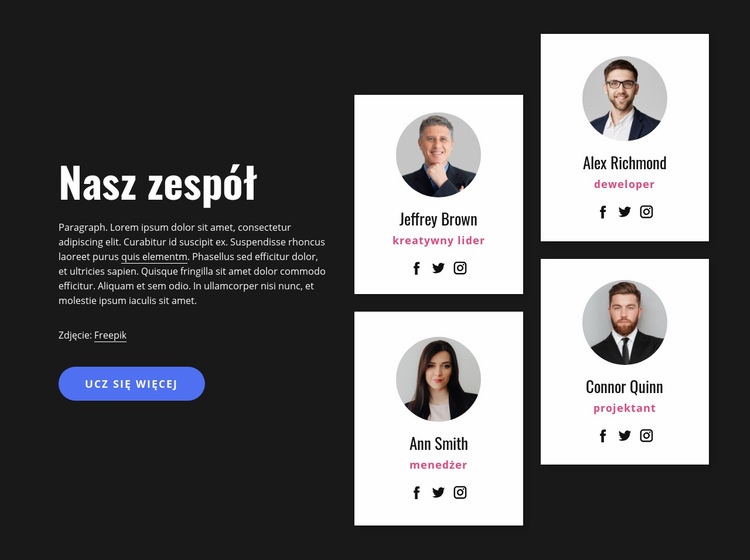 O naszym bloku zespołu Szablon HTML5