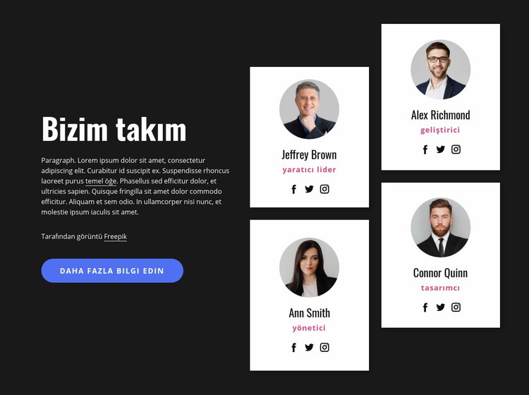 Takım bloğumuz hakkında Html Web Sitesi Oluşturucu