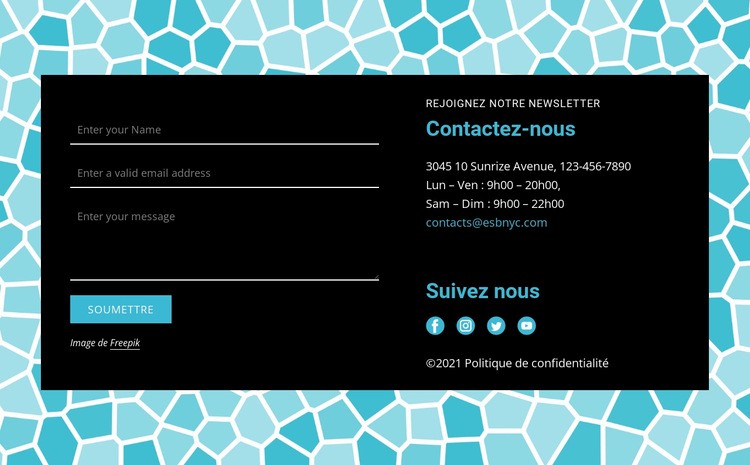 Formulaire de contact sur fond de motif Conception de site Web