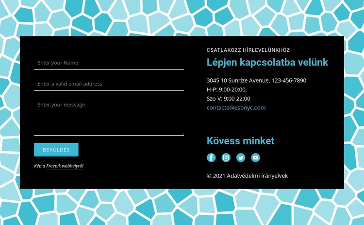 Kapcsolatfelvételi űrlap mintás háttérrel WordPress Téma