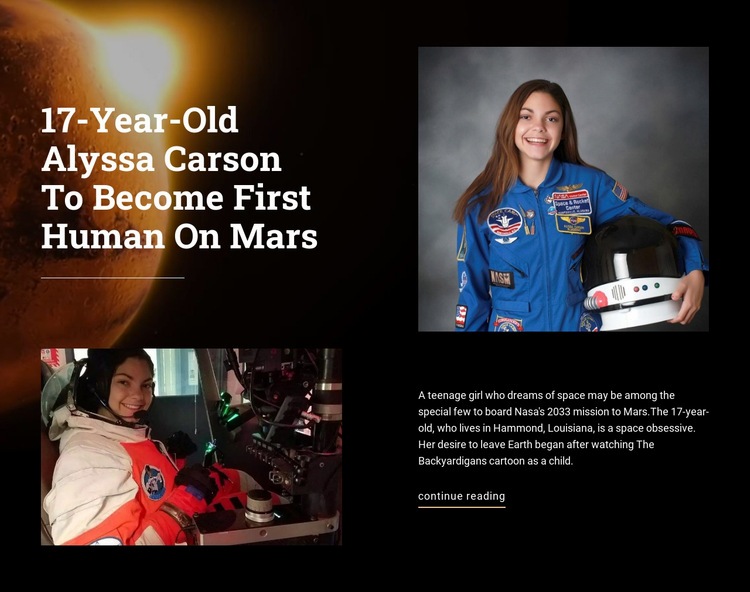 First woman on Mars Elementor Template Alternative
